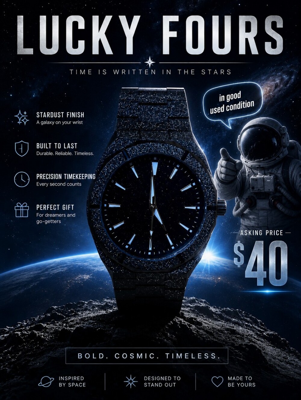 Stardust Finish Black Cosmic Watch – Lucky Fours